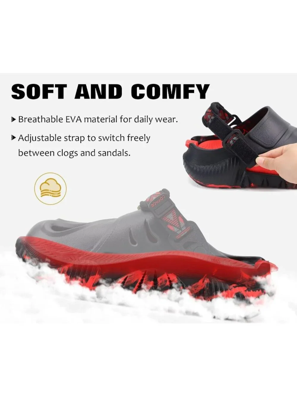 Men's Camo Black Red Recovery Clogs Orthopedic Mules Thick Sport Sandal Shoes